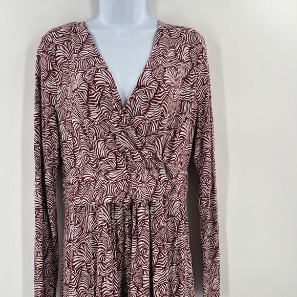 Boden US 12R Layla Dress Viscose Jersey Red White Abstract Print Long Sleeve - Picture 11 of 12